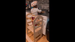 LITTLE MATTHIAS LOVES PREPARING DINNER ~ USING THE LEARNING CHAIR - KITCHEN TOWER