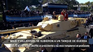 Milei y Villarruel sorprendieron a todos y se subieron a un tanque de guerra.