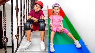 Stephi learns safety rules on a stair slide 😎👀