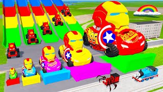 Big & Small SPIDERMAN McQueen vs Big & Small IRONMAN McQueen VS Thomas the Train | BeamNG.Drive