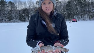 Maine ice fishing splake and brook trout