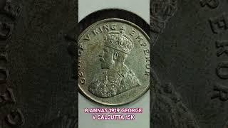 8 ANNAS 1919 GEORGE V KING EMPEROR CALCUTTA MINT COPPER NICKEL RARE BRITISH COIN