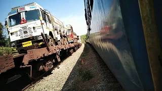 RORO TRAIN  Trucks On Train | WHEELS ON WHEEL | INDIAN RAILWAY | Konkan Railway | Crossing