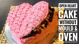 Open heart cake without mould and oven | chocolate cake without chocolate