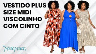 Vestido Plus Size Midi Viscolinho com Cinto