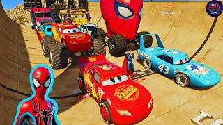 COLORFUL CARS & SPIDER-MAN: RAMP RACE! 🎢🕷️MCQUEEN VS DINOCO 🚗💥 | GTA V