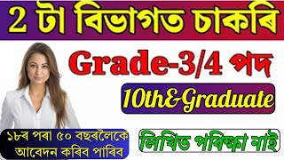 2 টা বিভাগৰ চাকৰি আহিল - Assam Jobs 2024 | Assam Jobs vacancy 2024 | Jobs in Assam I Assam Govt. Job