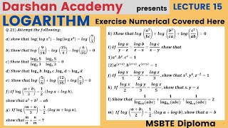 Logarithm Lecture 15 || MSBTE Diploma || 1st Sem || Basic Mathematics || by Darshan Academy