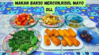 Baso sambel merecon puedees banget.tumis tahu putih. lalab kangkung‼️risol mayo dan nitrigel