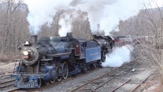 Steam locomotives #425 and #113 pull a Santa special through the anthracite region of Pennsylvania