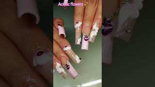 2023Barbie XL Pink Acrylic Nails 💅  • Swarovski crystals, 3D acrylic flower, frenchie #nailart #nail