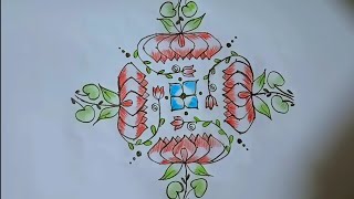 15x1 dots lotus flowers easy rangoli || simple creative rangoli || kaluva puvvula chukkala muggu