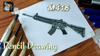 M416 gun Drawing by pencil ✏️ bgmi , Free fire, pubg gun drawing by Sandeep Singh arts