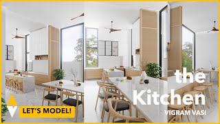 Arch Wiz: Realistic Kitchen and Dining White Interior Design | Blender Eevee Modeling Process