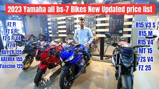 2023 Yamaha all BS-7 bikes new updated price list 😍 | #r15v3 #r15m #mt15 #fzsv3 #fzsv4 #aerox155