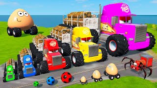 Big & Small Long Mack Truck with POU Truck vs Slide Colors vs Train Thomas | BeamNG.Drive