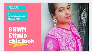 GRWM Ethnic day look: no foundation look #grwm #indianlook #nofoundationlook #redlips #beginners