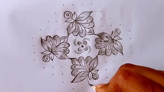 12*4 dots big flowers rangoli design || creative rangolis || chukkala muggulu@lavyacreativerangoli