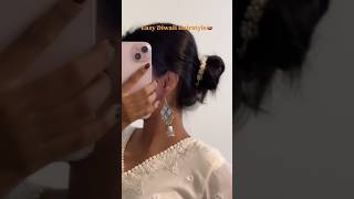 Easy Diwali Hairstyle! #diwali#hairstyle#easyhairstyle#bunhairstyle#gajra#ytshorts