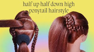 how to Half up and half down high ponytail hairstyle | how to get incredible volumetric ponytail