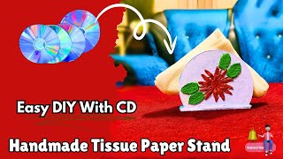 Easy DIY With CD/Handmade tissue paper stand/पुराने सीडी से बनाएं टिशू पेपर स्टैंड/DIY....