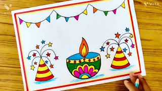 Diwali drawing/dipawali poster/diwali drawing easy steps/diya drawing easy/diwali poster drawing