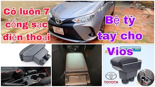 Bệ tỳ tay bọc da xịn sò có luôn 7 cổng sạc điện thoại và gương cầu lồi mua hàng lazada lắp cho Vios