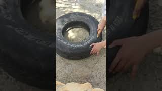 نافورة من اطارات السيارات والحجارة مع إضاءة Making a fountain from a car tire