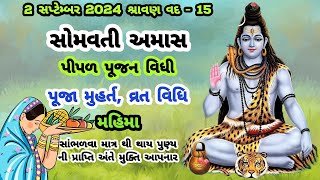 2 સપ્ટેમ્બર 2024 શ્રાવણ અમાસ || પીપલ પૂજન વિધિ, વ્રત વિધિ, પૂજા મુહર્ત, મહિમા || Somavati Amas ||