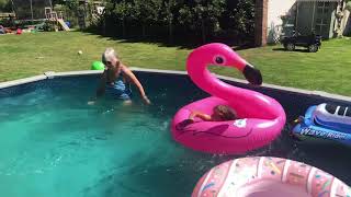 Dominic and granny in pool