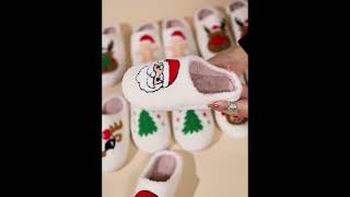 Christmas Tree Pattern Fuzzy Slippers, #christmas