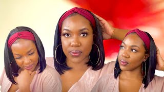 I RELAXED MY NATURAL HAIR! | Just Kidding! It's a HEADBAND WIG! | EASY Bob Length Headband Wig