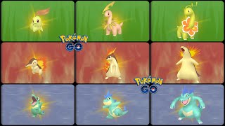 PokemonGO: Shiny Chikorita & Cyndaquil & Totodile Evolution into Meganium & Typhlosion & Feraligatr