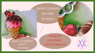 Pintura em tecido: sorvete, pano completo simples(pt7).morango