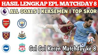 HASIL LENGKAP EPL MATCHDAY 8 | ALL GOALS KLASEMEN DAN DAFTAR TOP SKOR | Cuplikan Gol Gol Keren