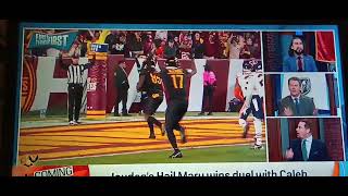 NFL Football up-close - Hail Mary pass caught for touchdown, October 27, 2024