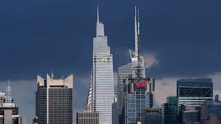 Skyscrapers of Manhattan, close up storm clouds