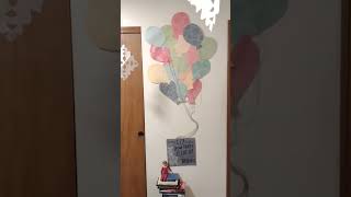 Daily Elf on the Shelf ideas. A happy birthday balloon bouquet made by Violet #elfontheshelfideas t