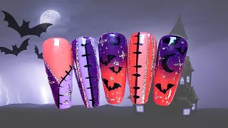 Orange and Purple Spooky Night Sky Nails! #spookyseason