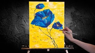 Abstract flowers in oil. Simple abstract painting with gilding. Painting for interior