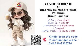 【 FOR RENT 】Bloomsvale Menara Vista Petaling, Old Klang Road, KL - Fully furnished, near Mall & KTM