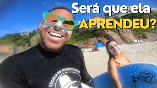 Aprendendo bodyboard do zero na joatinga | Aula com a minha esposa