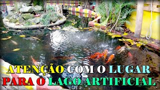 Lago artificial de carpas na fazendinha chalé da pamonha - Lago artificial carpas - Paralelepípedos