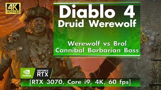 Diablo 4 - Druid Werewolf build vs Brol The Tyrant King [RTX 3070, Core i9, 4K, 60 FPS]