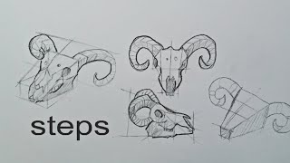 Teaching how to draw a goat skull step by step for beginners