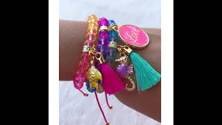 Mix Pulseiras em Macramê Com Cristais Tie Die