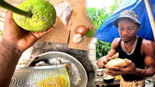 Epic Cooking Boiled Breadfruit | Fried Fish for Dinner Pt 1