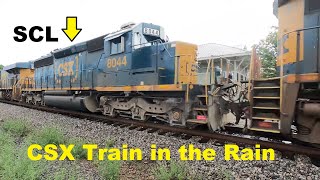 CSX Train in the Rain at the Athens Depot with ex-Seaboard Coast Line SD40-2