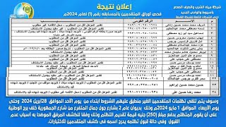 اعلان نتيجه فحص أوراق المتقدمين بالمسابقه رقم (1) لعام 2024م لشغل وظيفة  ......