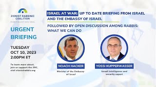 Up to Date Briefing from Israel and the Embassy of Israel for Rabbis and Friends of ZRC